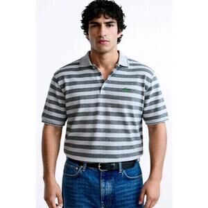 Men's Lacoste NWT Gray Striped Colar Preppy Shirt Sz 3xL